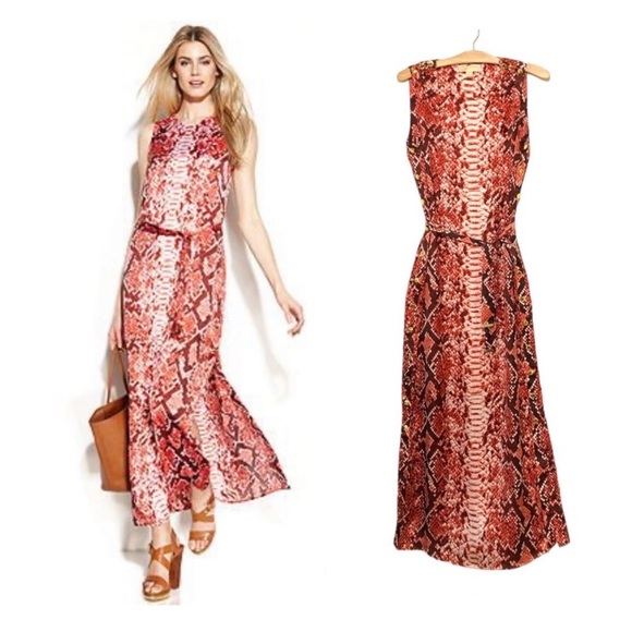 Michael Michael Kors Red Dragon Silk Sleeveless Tie Waist Slit Maxi Dres… - Picture 3 of 13